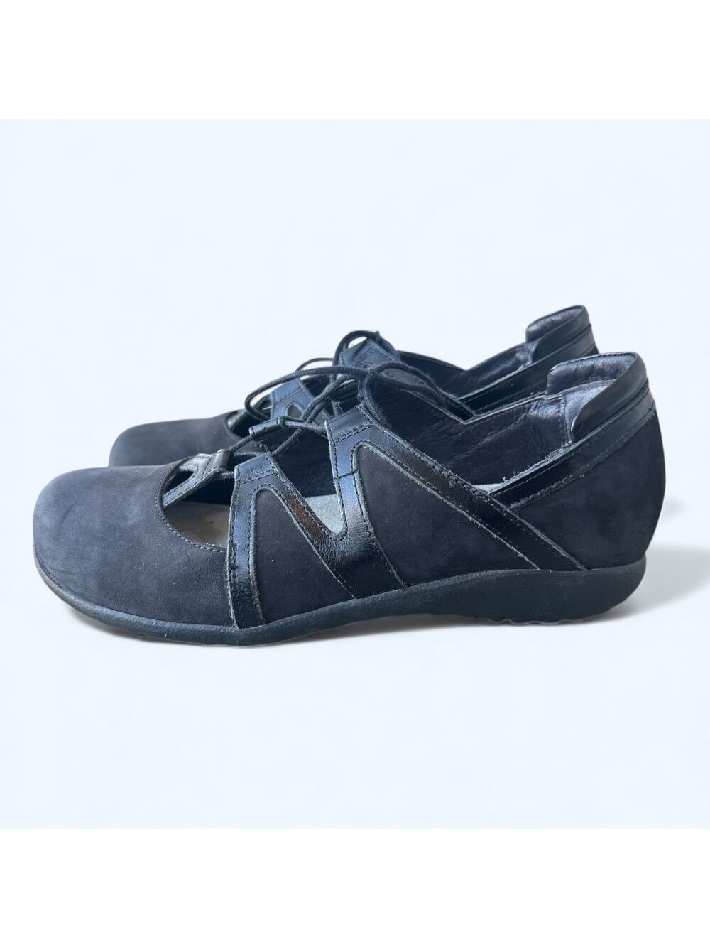 Naot Timu Black Suede Leather Lace Up Mary Jane Comfort Shoes Women's 39 EU